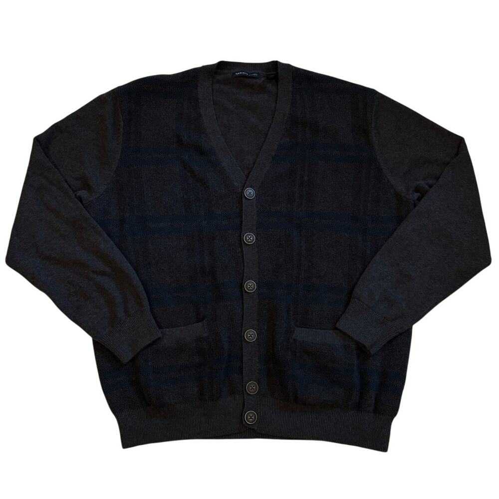Van Heusen Cardigan Sweater Mens Sz Medium Gray Knit Button Front Grandpa Grunge